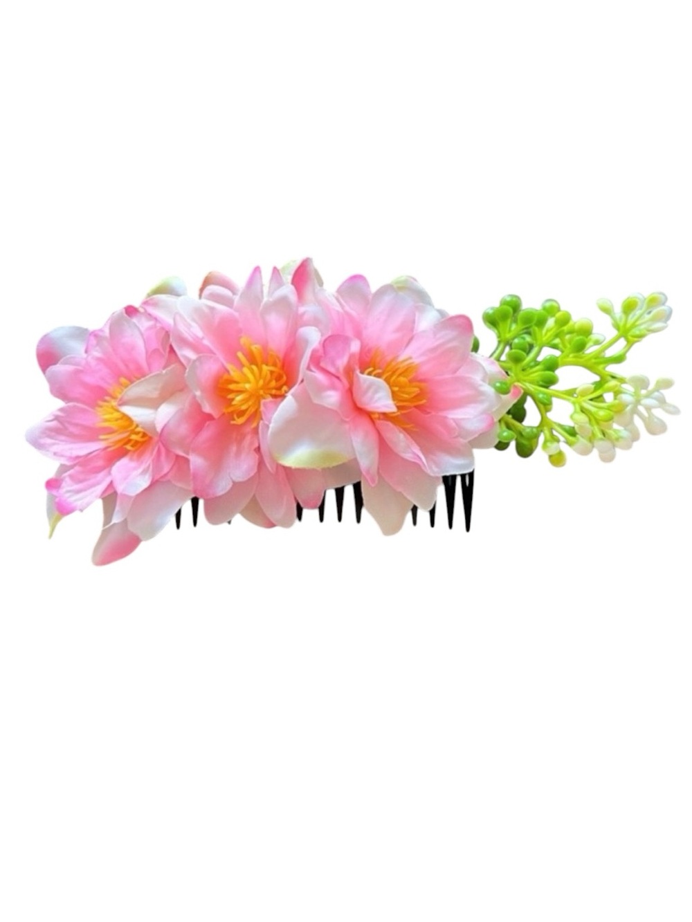 Light Pink Barbiecore Floral White Wild Flower Spray Hawaiian Tiki 6" Hair Comb